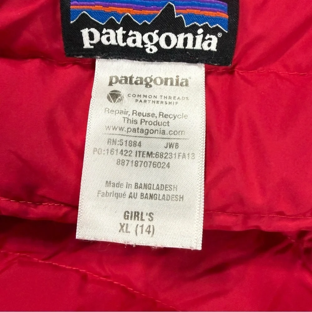 Patagonia Insulated Down Puffer Jacket Full Zip Girls Size XL Hot Pink Outerwear